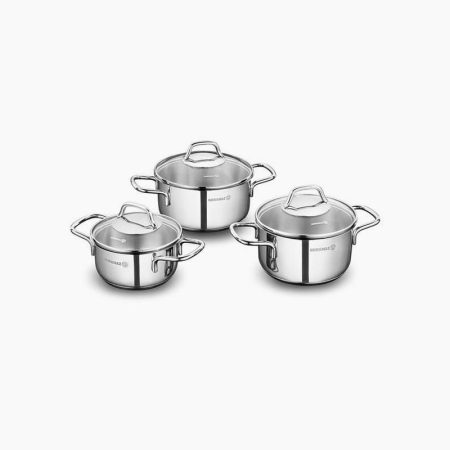 Korkmaz 6Pc S/Steel  Perla Jr. Cookware Set Glass Lid